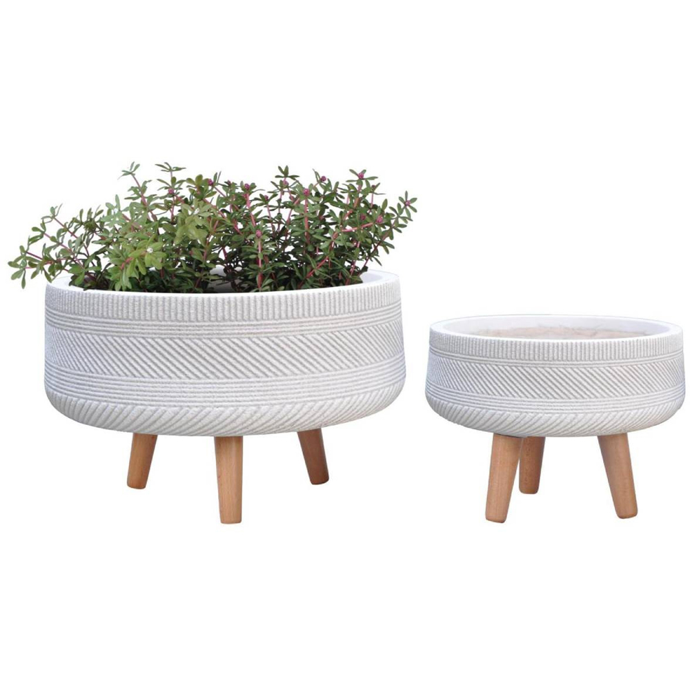 wilko Striped White Tray Round Indoor Planter on Legs 22cm Image 3
