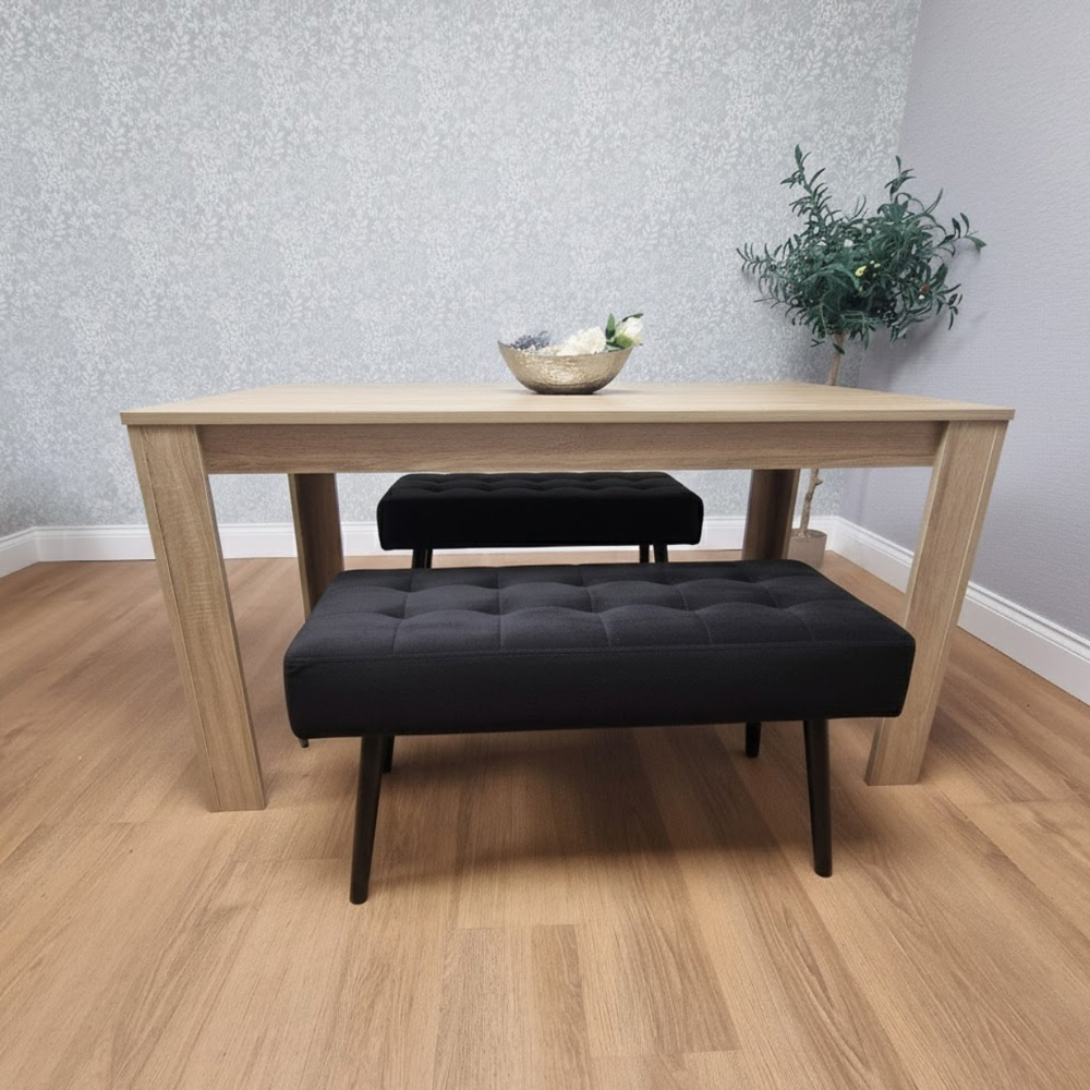 Portland 2 Seater Velvet Wooden Dining Set with Bench Oak Effect and Black Image 6