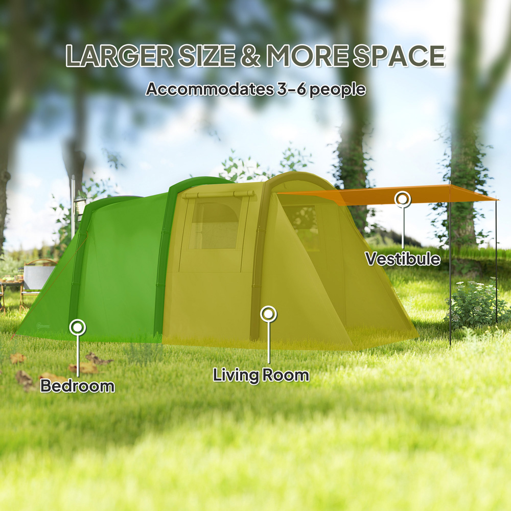 Outsunny 3-4 Person Waterproof Tunnel Camping Tent with Air Pump Olive Green Image 5