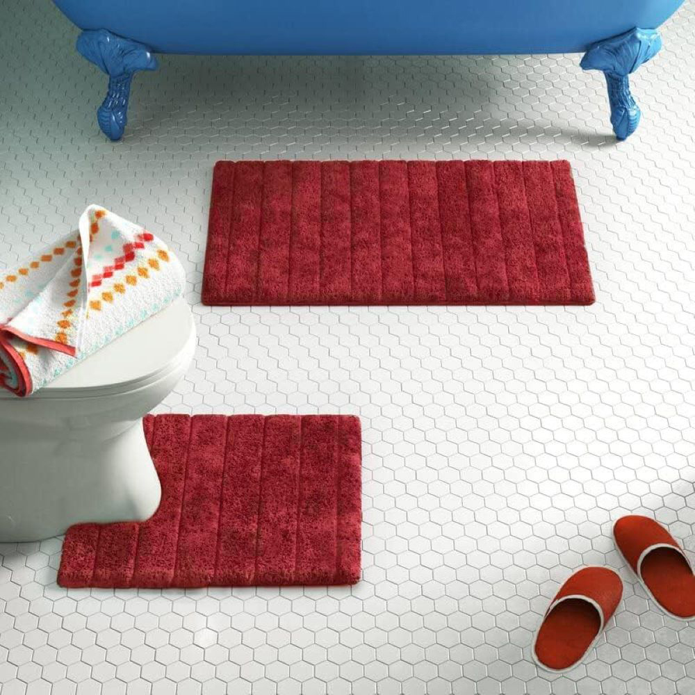 Allure Bath Fashions Cranberry Ribbed Bath Mat and Pedestal Mat Set 2 Piece Image 2