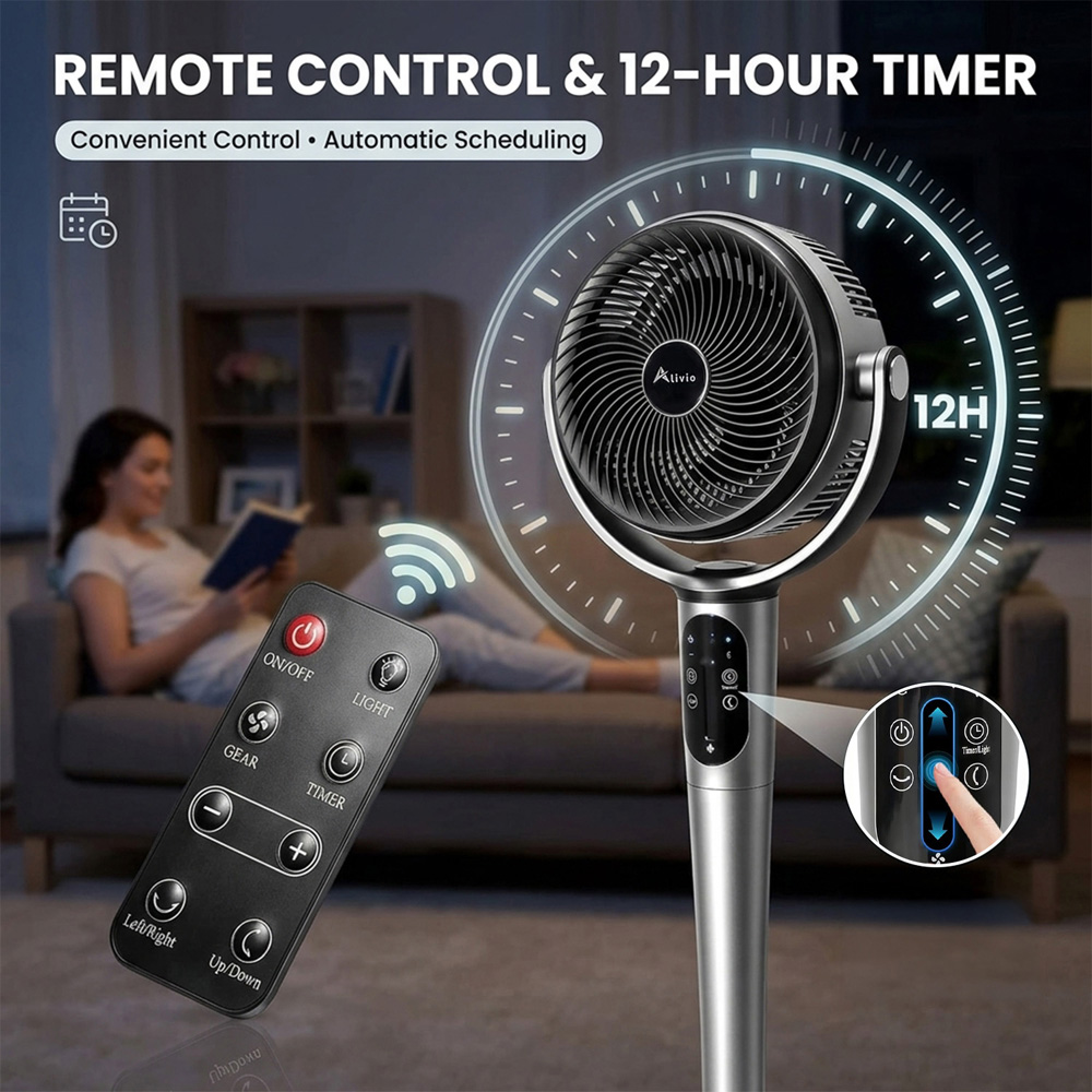 Alivio Silver 8 Speed Adjustable Silent Oscillating DC Pedestal Fan with Remote Image 4