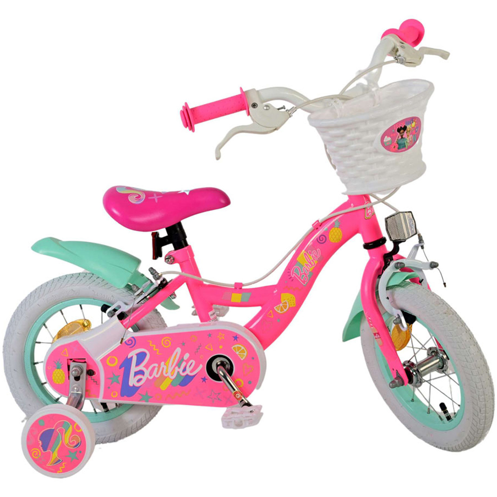 Volare Barbie Kids 12 inch Pink Bike with Stabilisers and Basket Image 4