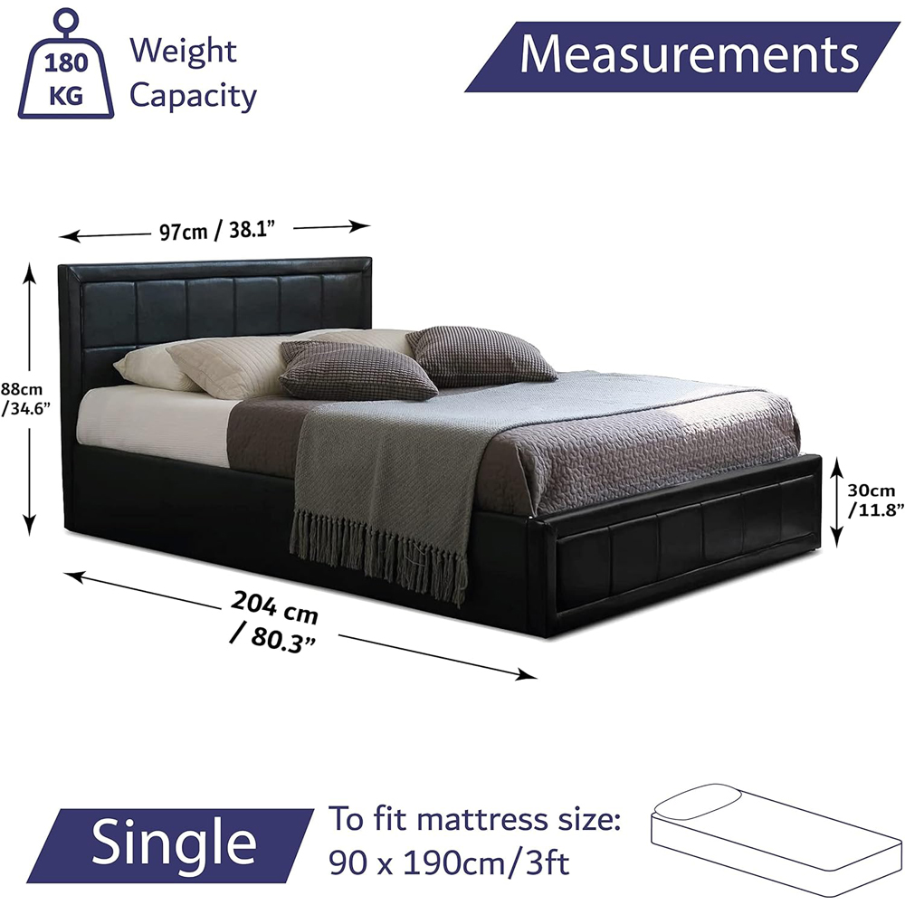 Home Treats Single Black Leather Ottoman Storage Bed with Mattress Image 9