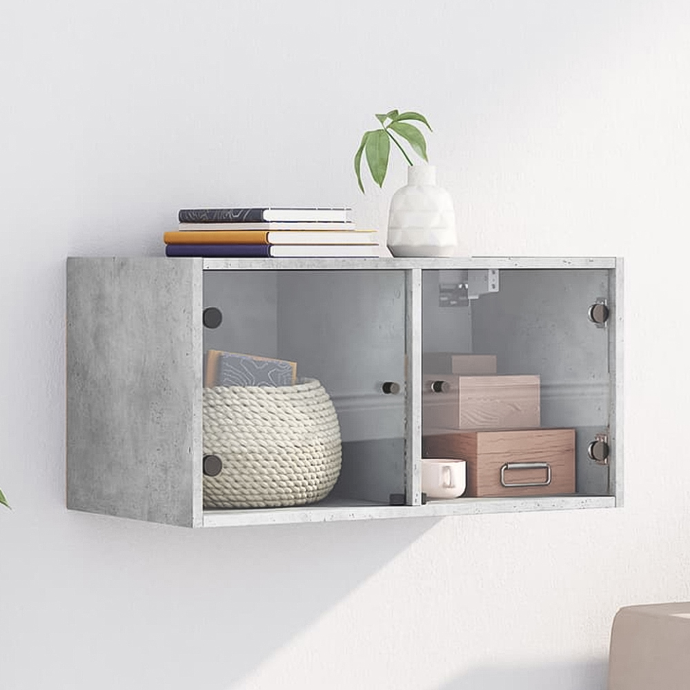 vidaXL 2 Glass Door 2 Shelf Concrete Grey Wall Cabinet Image 1