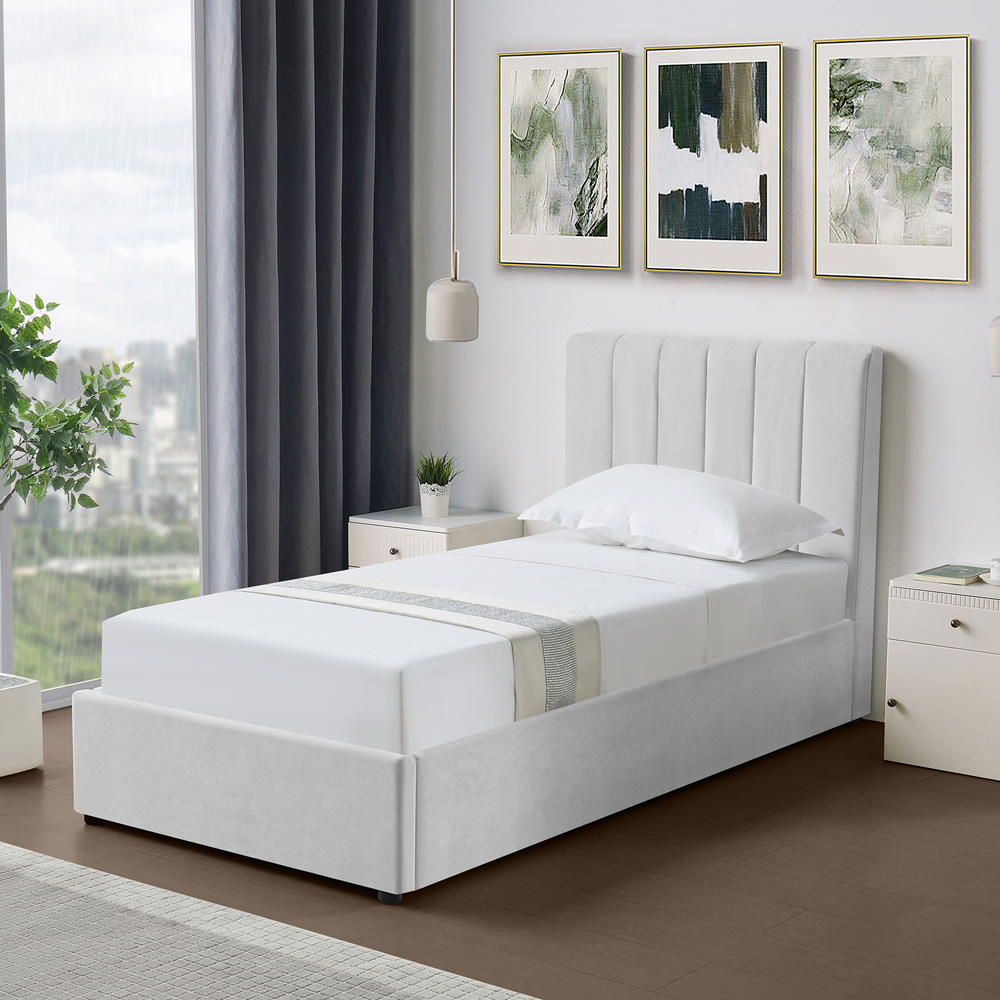 Brooklyn Evelynne Single Light Grey Linen Ottoman Bed Image 2