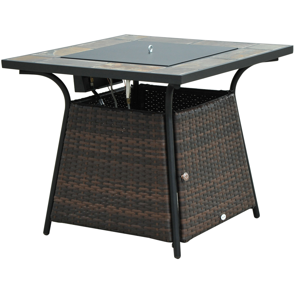 Outsunny Brown and Black Rattan Fire Pit Table with 50000 BTU Burner Image 1