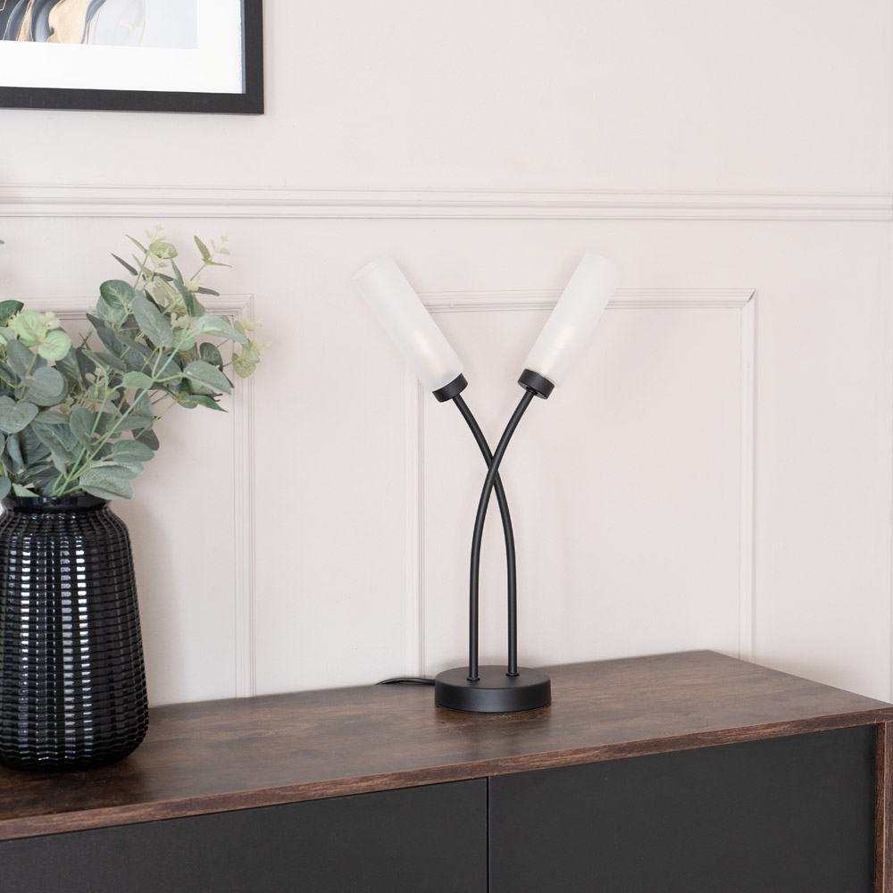 ValueLights Maya 2 Way Matt Black Curved Crossover Reed Shaded LED Table Lamp Image 3