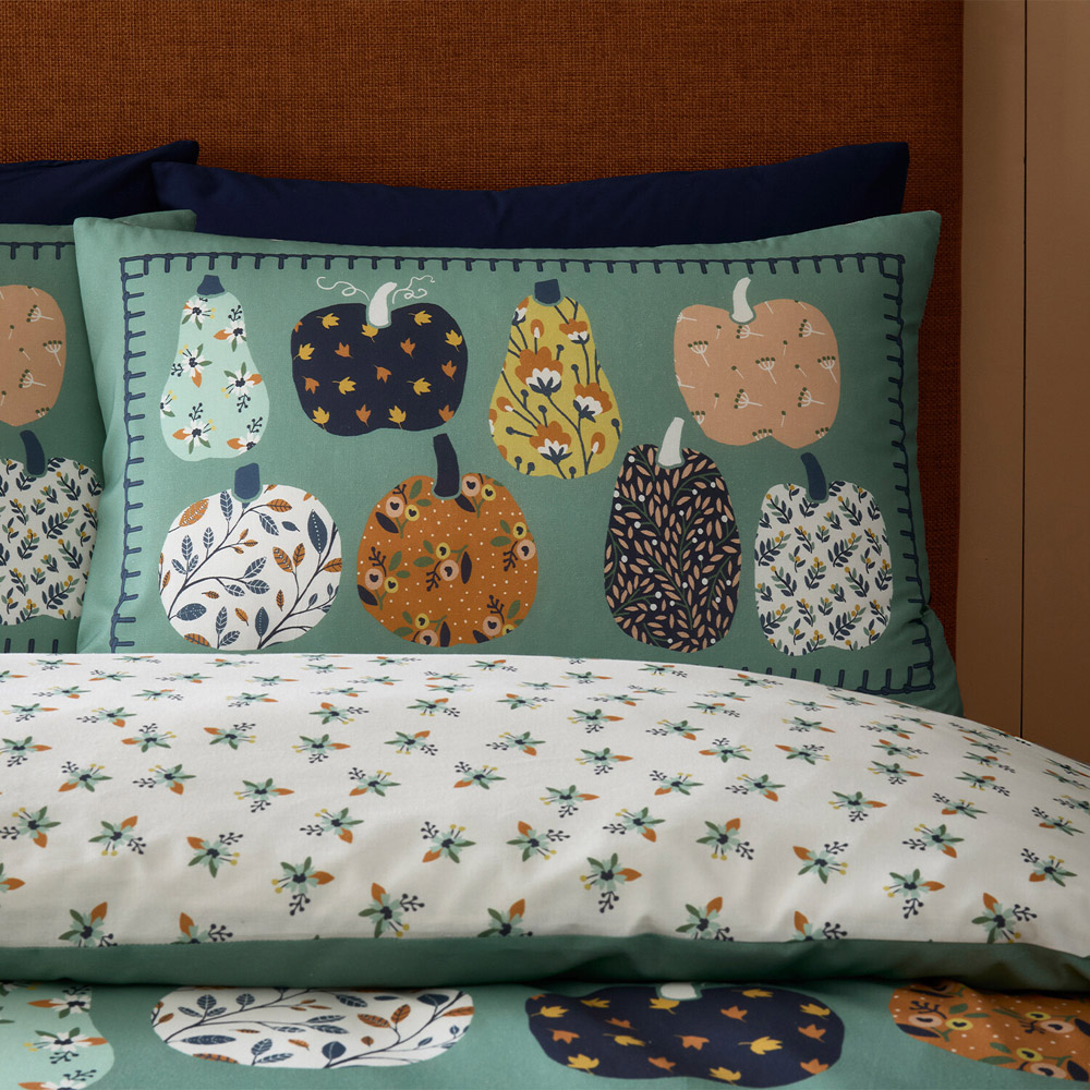 Pumpkin Patch Duvet Set Green Superking Image 4