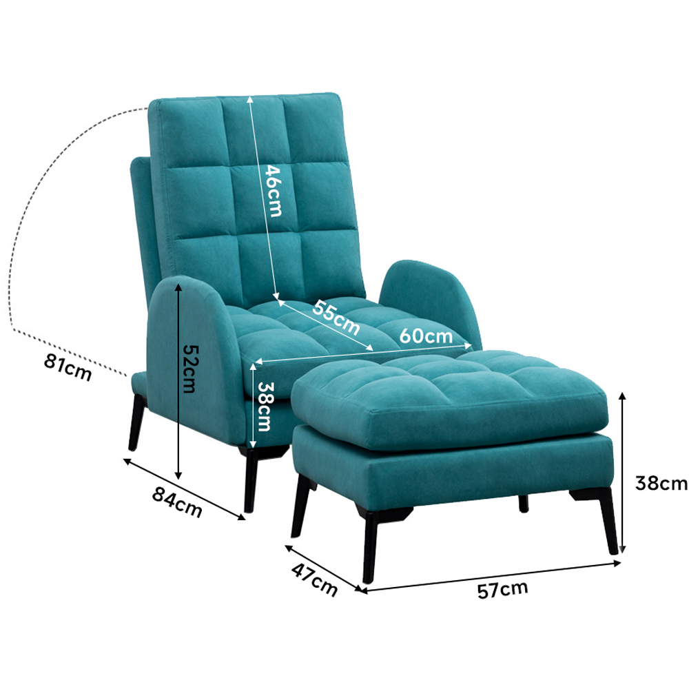 Living and Home Modern Green Leisure Armchair with Footstool Image 9