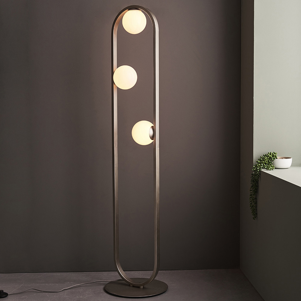 Merano Ravello Gloss Opal Glass Shade Brushed Silver 3 Light Floor Lamp Image 6