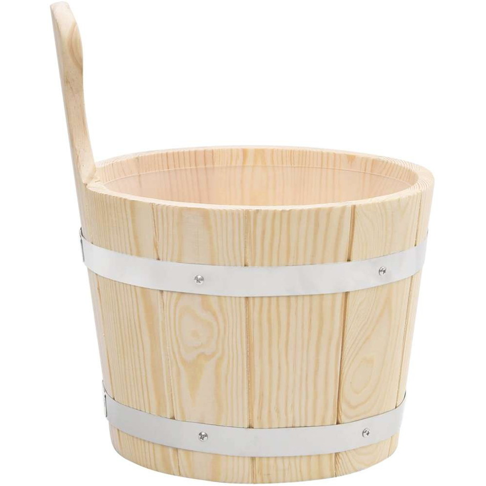 Walplus 5L Solid Pine Wood Sauna Bucket and Ladle Set Image 4