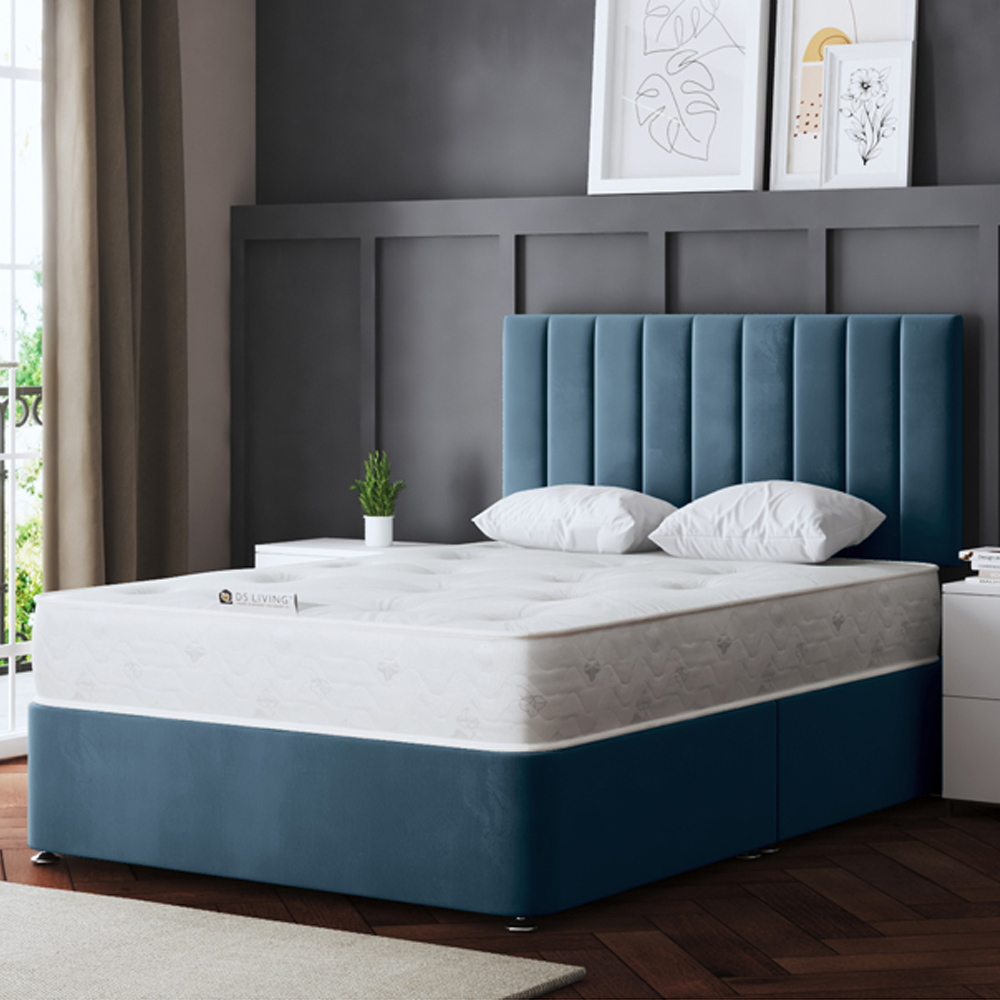 DS Living Amelia Double Blue Upholstered Panel Divan Bed with 2 Drawer Image 1