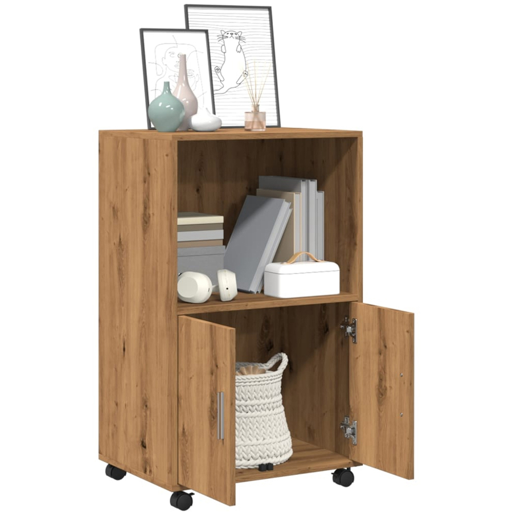vidaXL 2 Door Single Shelf Artisan Oak Rolling Cabinet with Wheels Image 3
