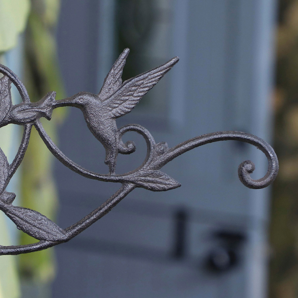 Dibor 18.5 x 27cm Antique Brown Cast Iron Hummingbird Hanging Wall Bracket Image 3