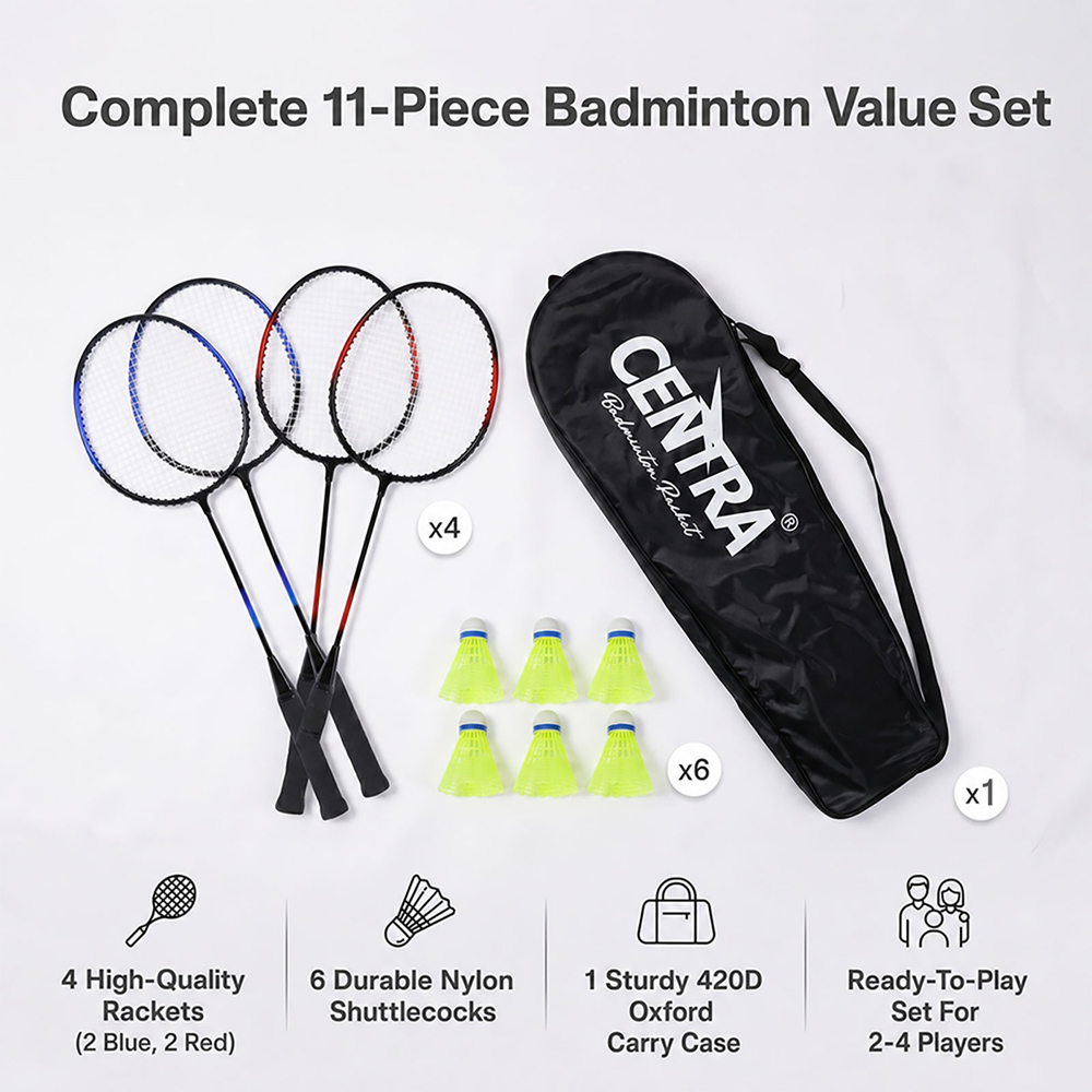 Traderight Centra 11 Piece Badminton Racket Set with Bag Image 4
