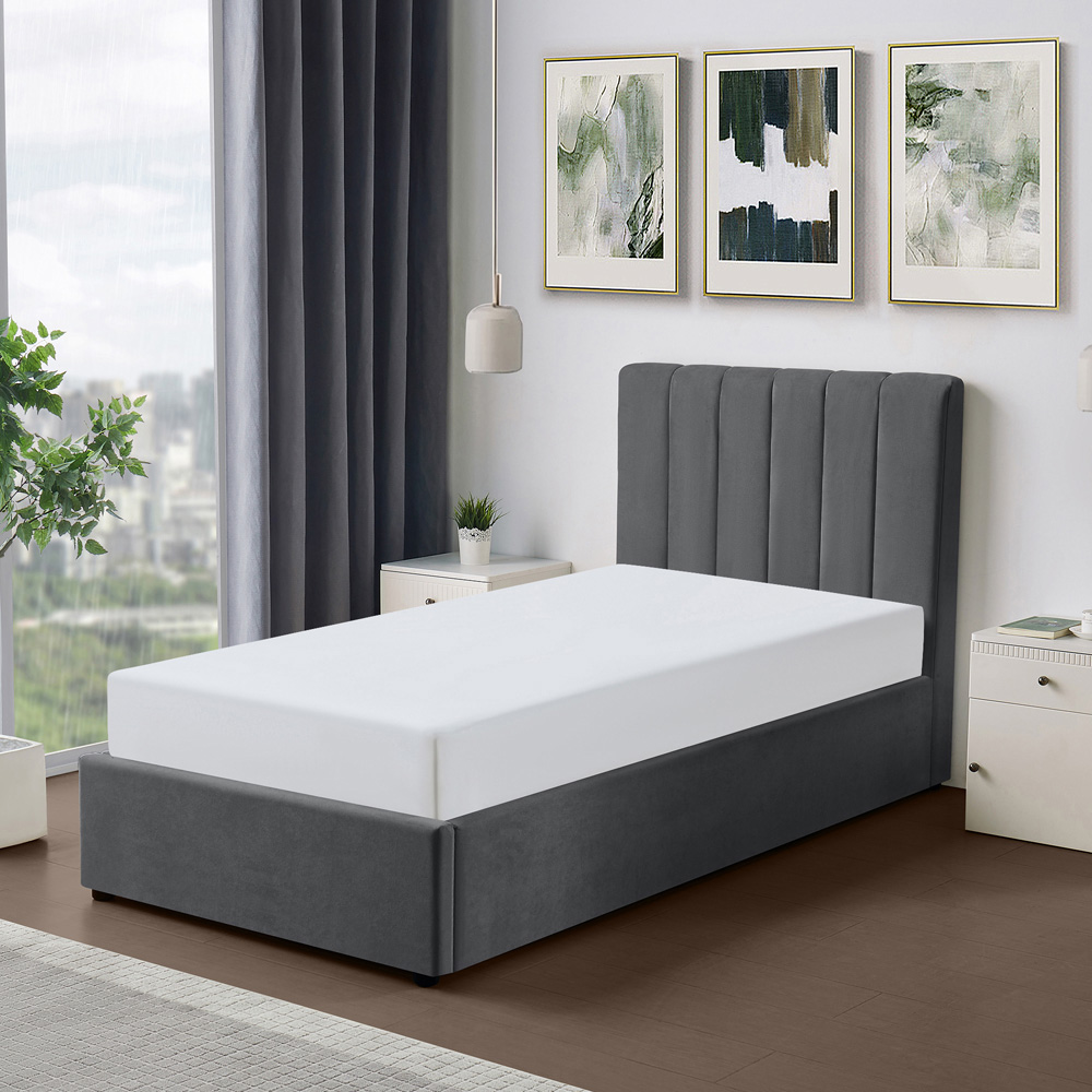Brooklyn Evelynne Single Dark Grey Linen Ottoman Bed Image 4