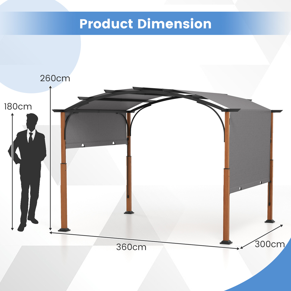 Costway 3 x 3.6m Grey Arched Retractable Pergola with Canopy Image 9