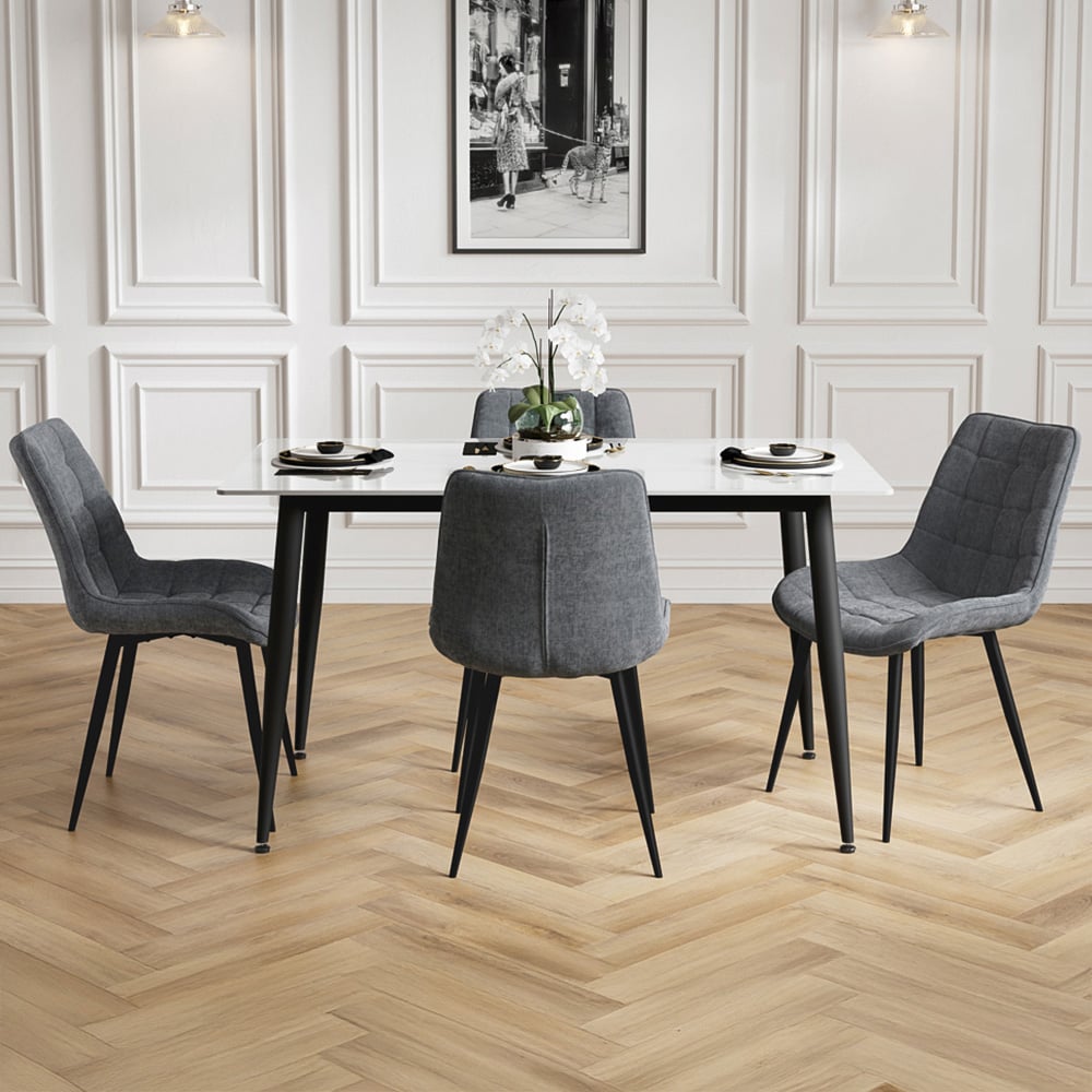 Luna Marble Effect 4 Seater Dining Set White and Grey Image 1