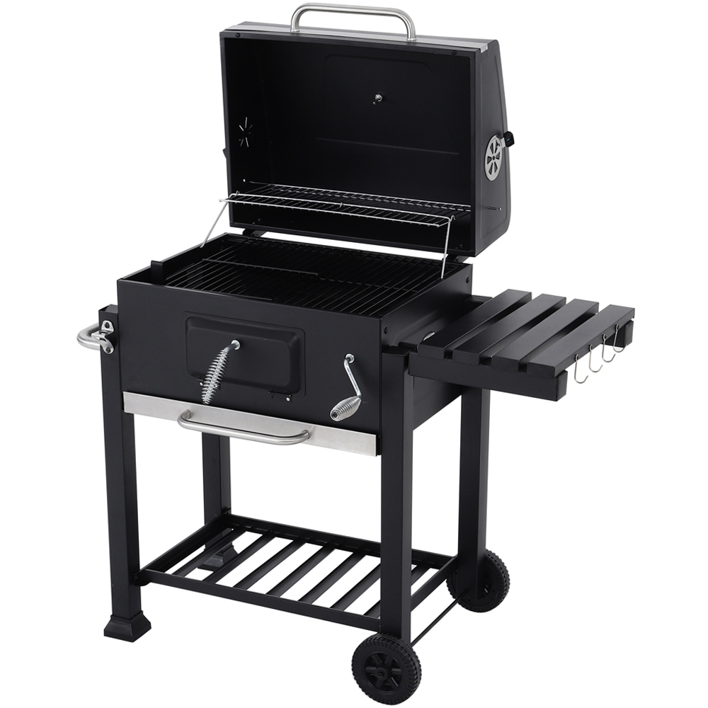 Living and Home Black Charcoal BBQ Grill with Portable Trolley Image 3