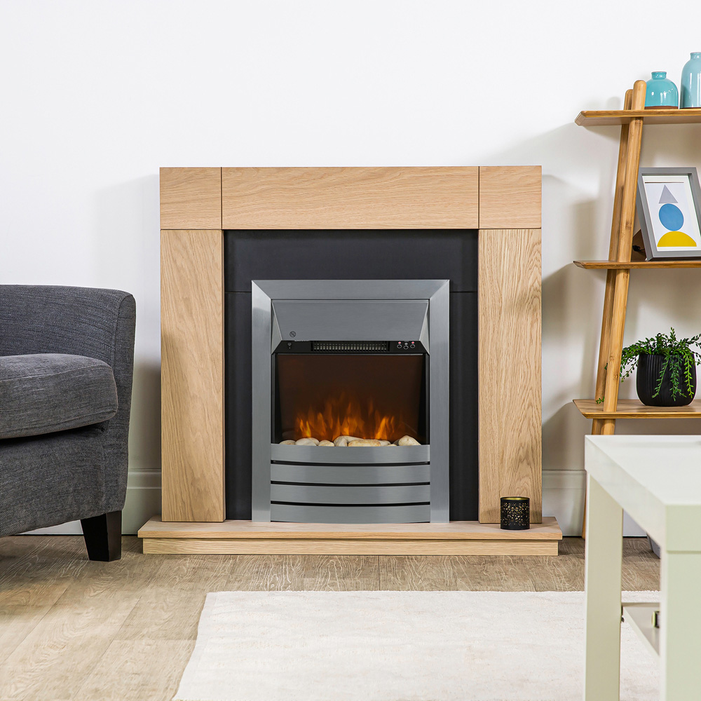 Zanussi 19 Inch Stainless Steel LED Electric Inset Fireplace with Real Pebbles and Remote 2000W Image 2