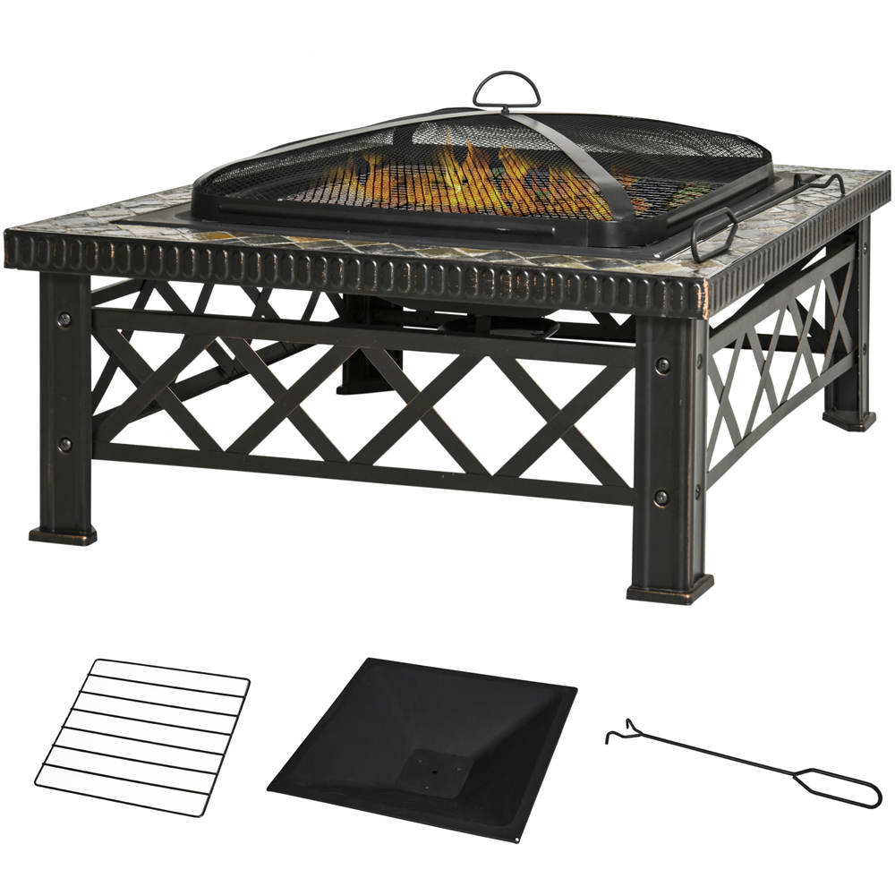 Outsunny Metal 3 in 1 Square Fire Pit with Poker and Grate Image 1