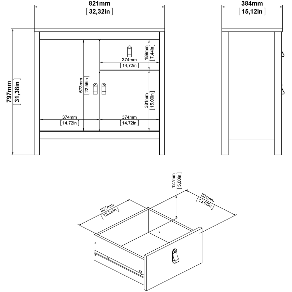 Florence Barcelona 2 Door Single Drawer White Sideboard Image 8
