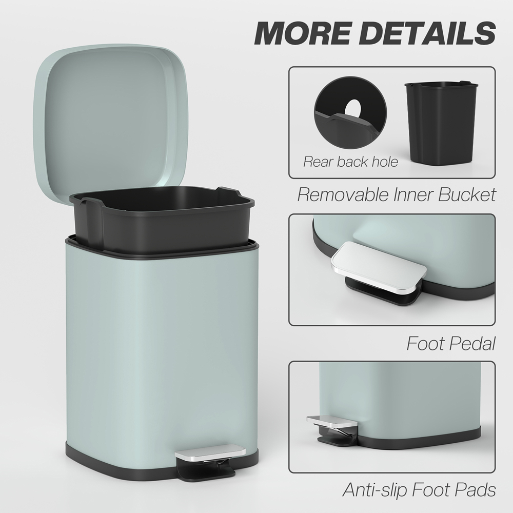 HOMCOM Light Green Pedal Kitchen Bin with Soft Close Lid 12L Image 7