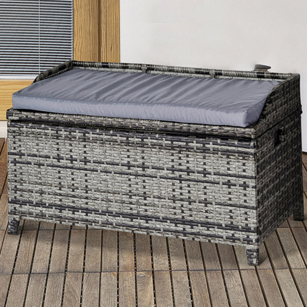 Outsunny 2 Seater Storage Bench with Mixed Grey Cushion Image 1