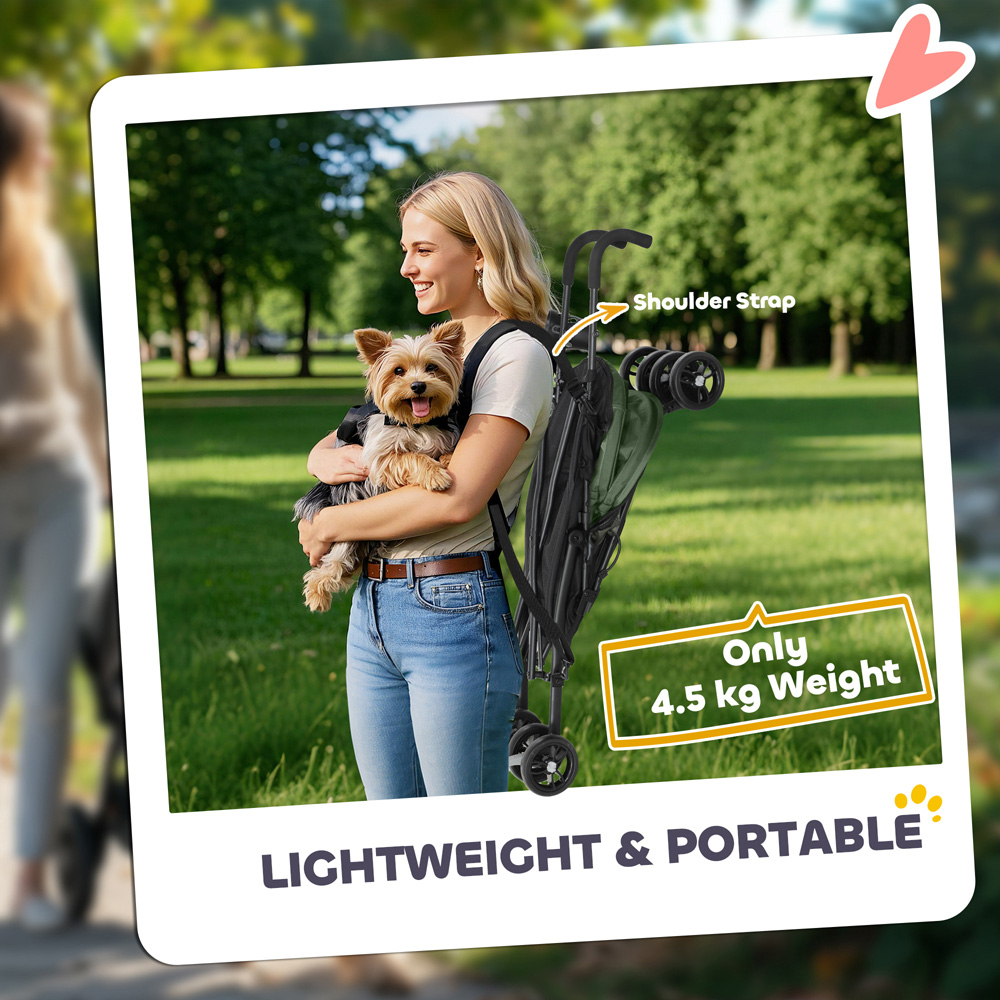 PawHut Dark Green Lightweight Foldable Mini Dog Stroller Image 5
