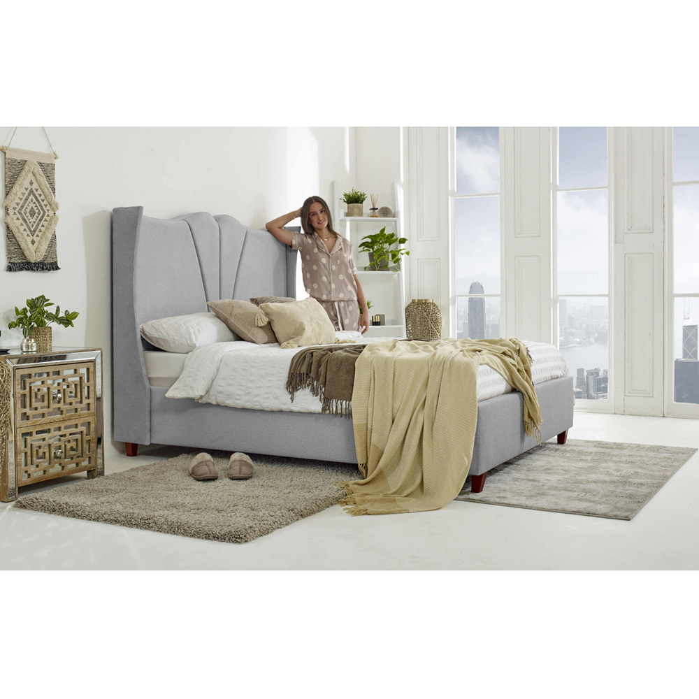 Eleganza Florentine King Size Silver Arlington Fabric Bed Frame with Winged Headboard Image 4