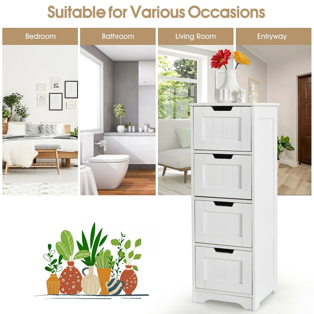 Costway 4 Drawer White Freestanding Bathroom Cabinet Image 7