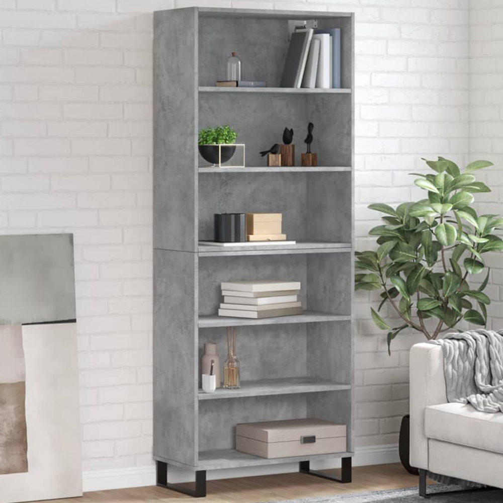vidaXL 6 Shelf Concrete Grey Highboard Image 1