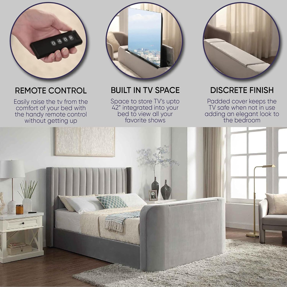 Home Treats King Size Velvet Ottoman TV Bed with Mattress Image 7