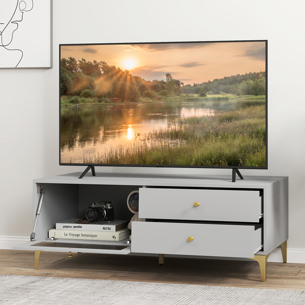 Costway Grey TV Stand with Compartment Image 4