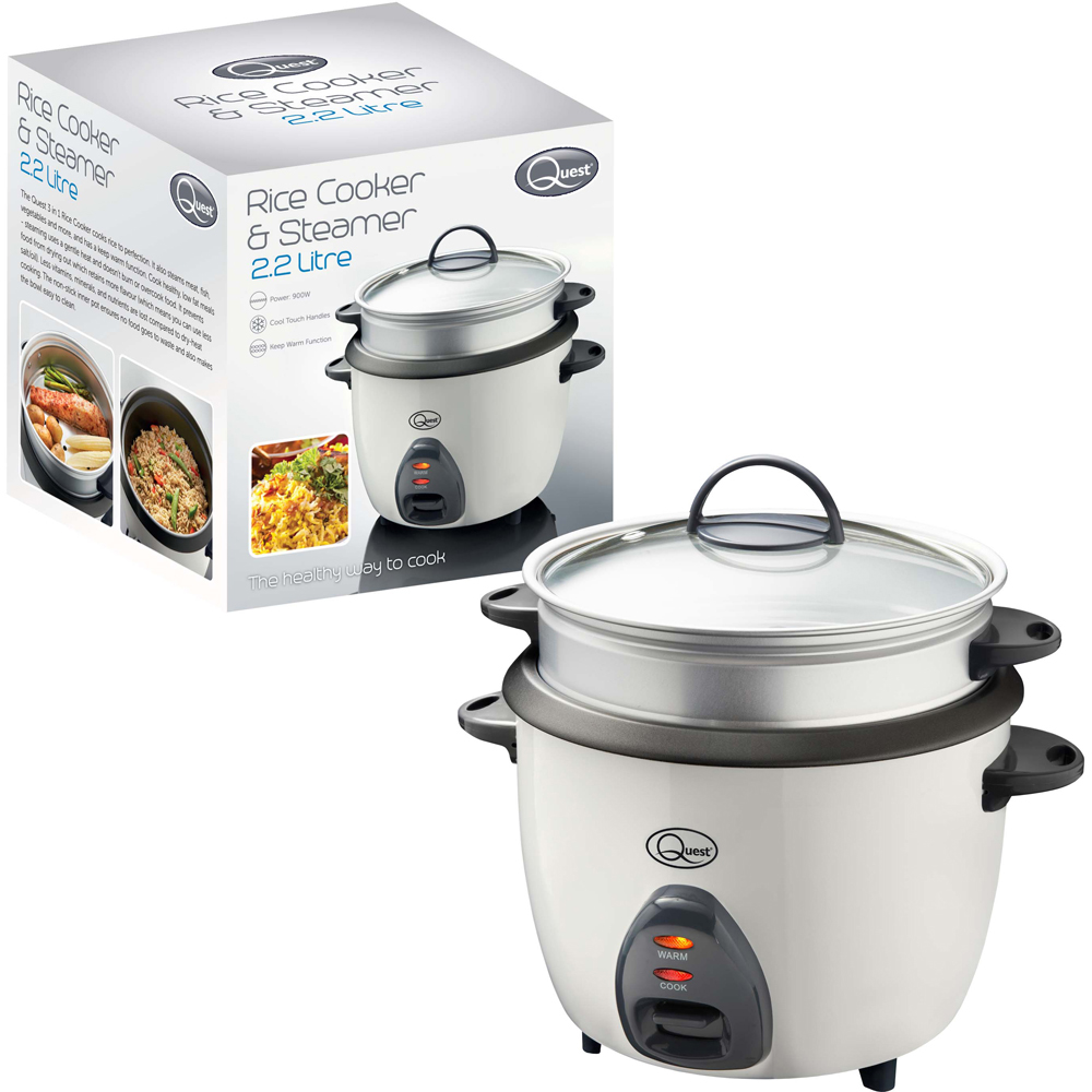 Quest 3 in 1 White 2.2L Rice Cooker and Steamer 900W Image 3