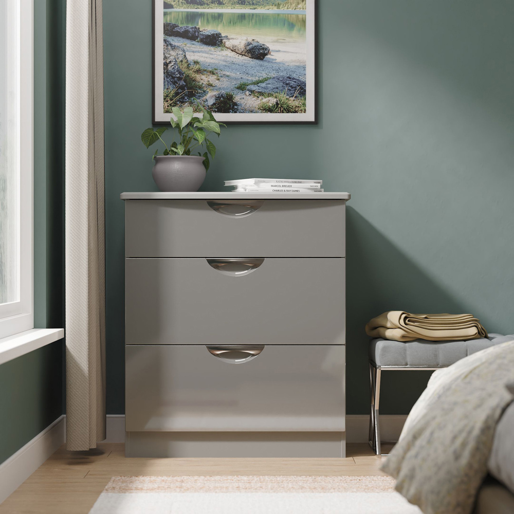 Crowndale Camden 3 Drawer Grey Gloss and Dusk Grey Deep Chest of Drawers Ready Assembled Image 7
