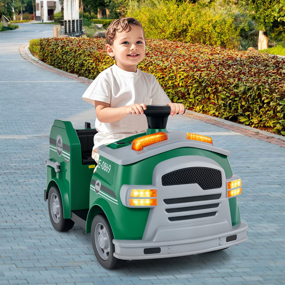 Costway Kids Green Ride On Fire Truck with Shovel and Wrench 12V Image 2