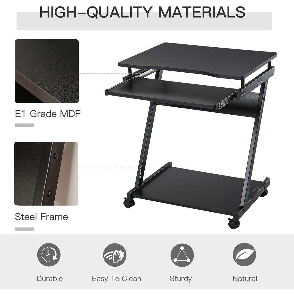 Portland Single Shelf Movable Computer Desk with Sliding Keyboard Tray Black Image 6