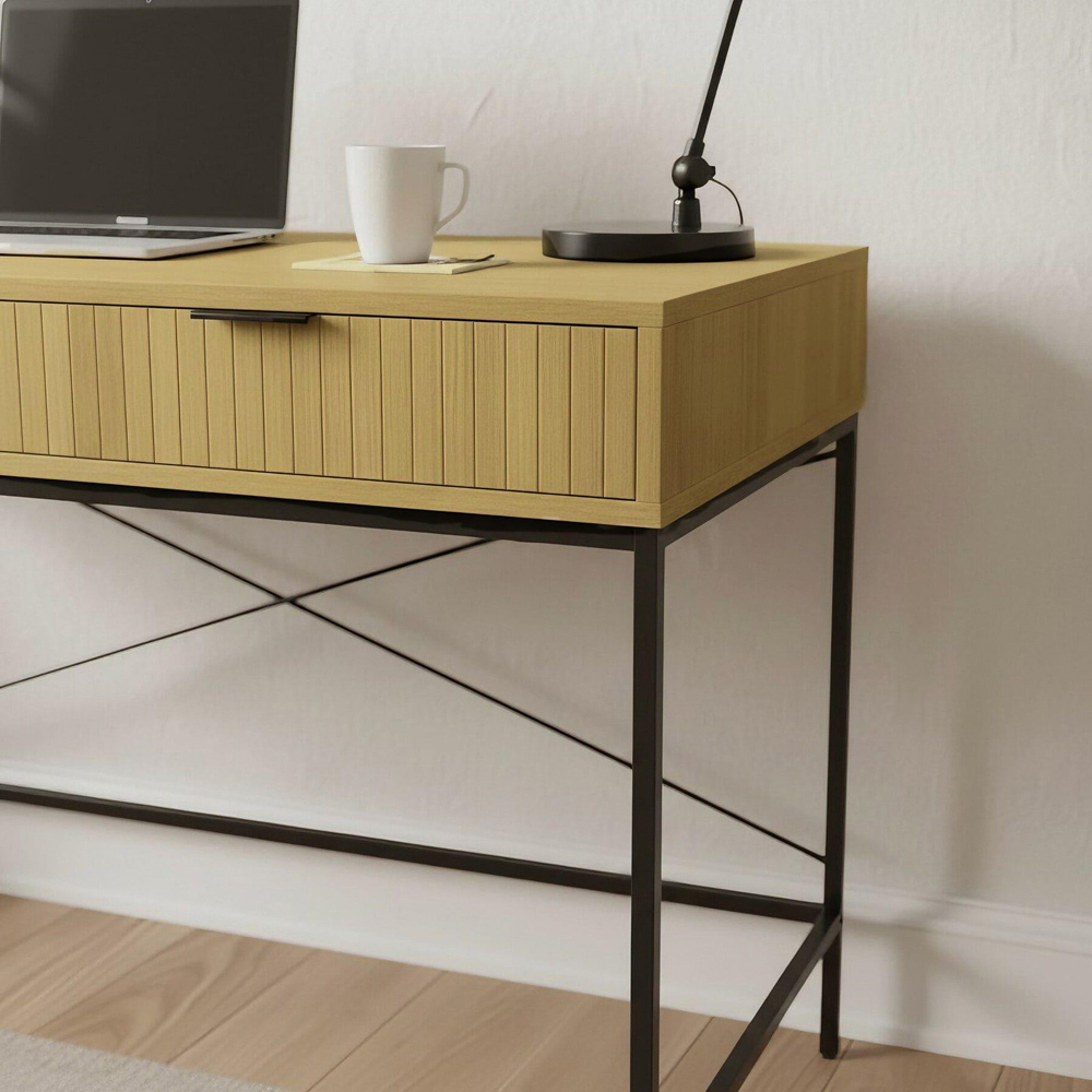 Home Source Wisbech 2 Drawer Oak Effect and Black Desk Image 3