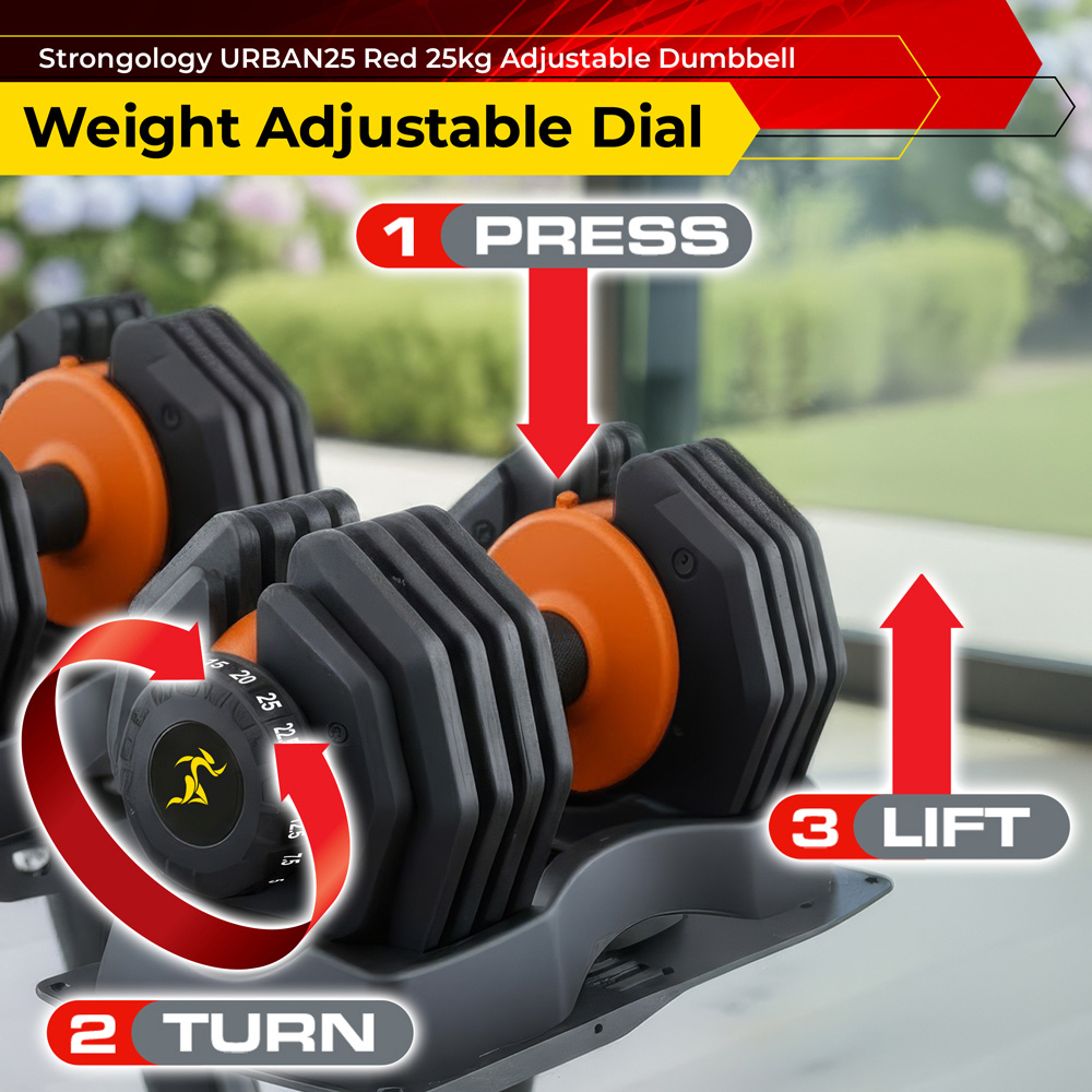 Strongology Urban25 Black and Orange Adjustable Smart Dumbbell 2.5 to 25kg Image 6