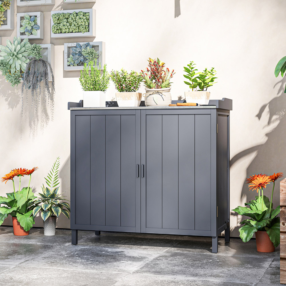 Outsunny 2-in-1 Grey Garden Storage Cabinet Image 4
