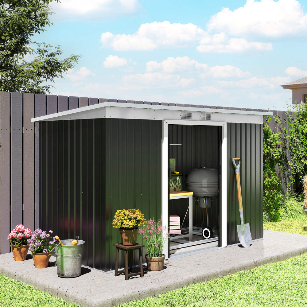 Outsunny 9 x 4ft Grey Metal Pent Garden Shed Image 2
