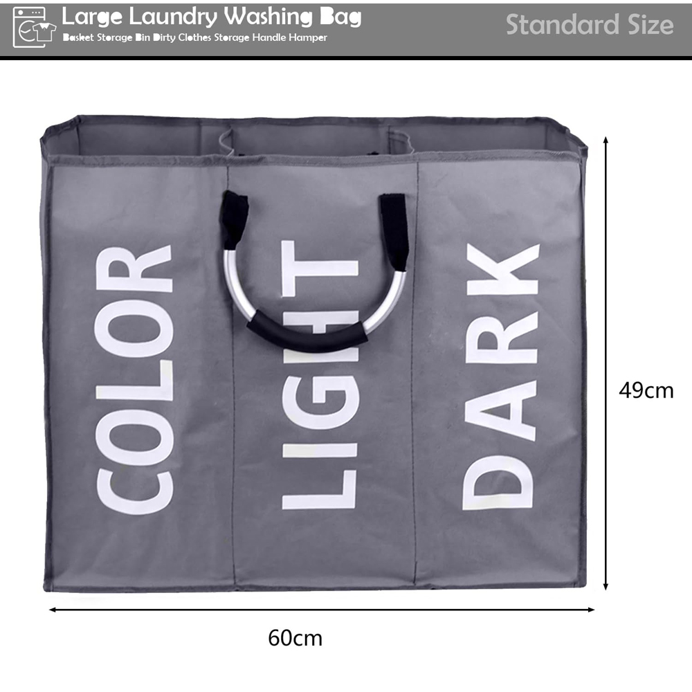 ATEK Dark Grey Triple Collapsible Laundry Basket Image 8