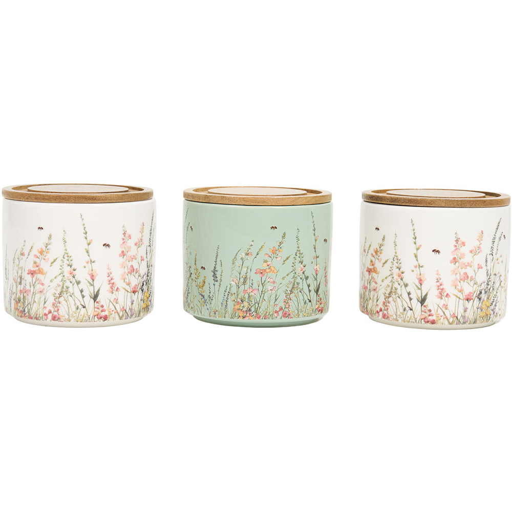 Set of 3 Floral Bees Stacking Canisters with Bamboo Lid Image 2
