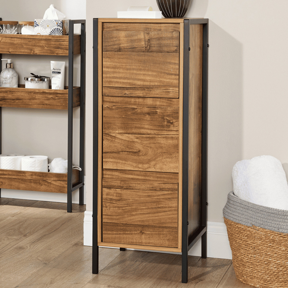 Home Source Locastra 3 Drawer Oak and Black Bathroom Floor Cabinet Image 1