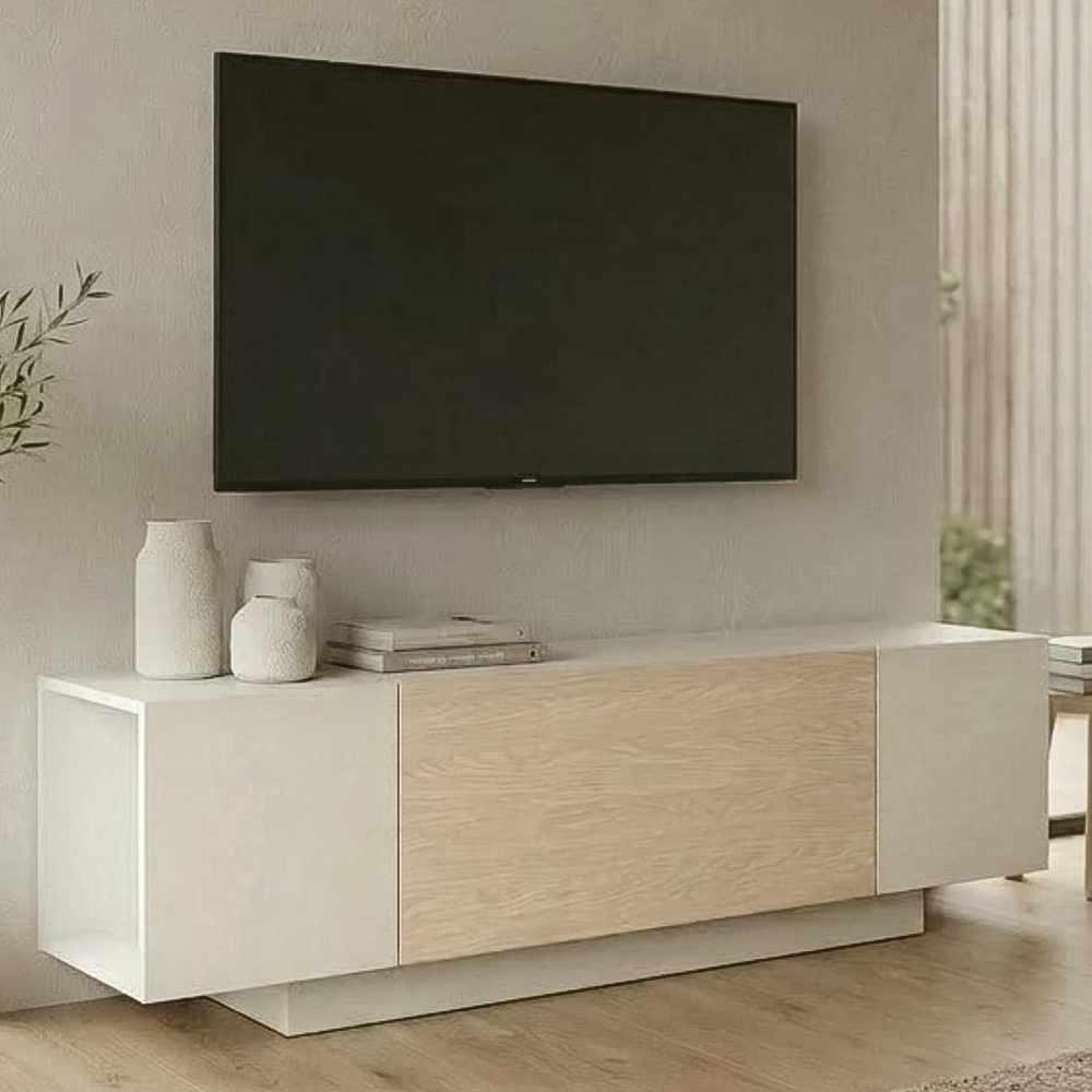 Decortie Victor Single Flip Down Door Sandstone TV Unit Image 1