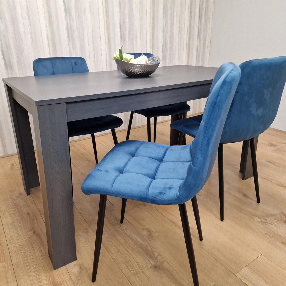 Kosy Koala 4 Seater Velvet Arrow Design Dining Set Dark Grey and Blue Image 4