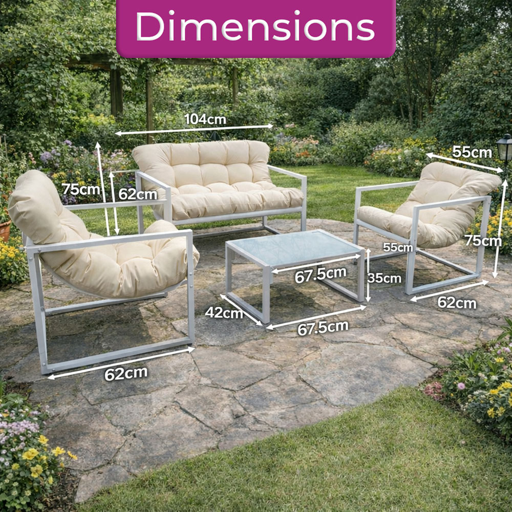 Neo Direct 4 Seater Cream Outdoor Patio Set with Cushions Image 7