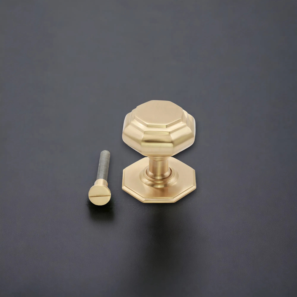 Spira Brass Satin Brass Octagonal Centre Door Knob Image 4