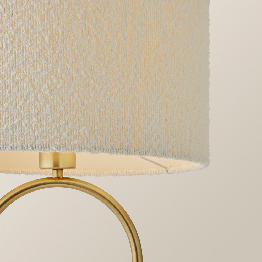 ValueLights Antonia Cream Boucle Drum Shade Brushed Gold Oval LED Table Lamp Image 3